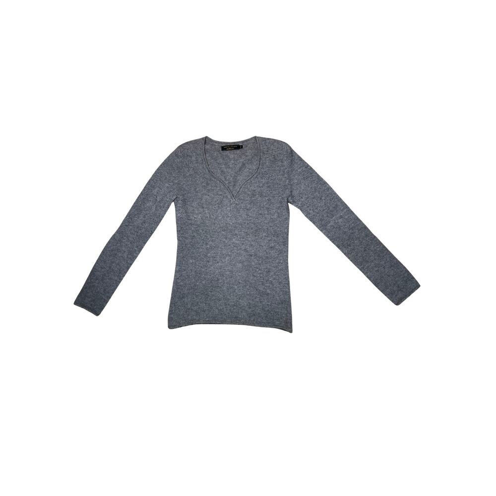 GALERIES LAFAYETTE Vintage Size 0 Grey Cashmere V-Neck Knit Top – Early 2000s